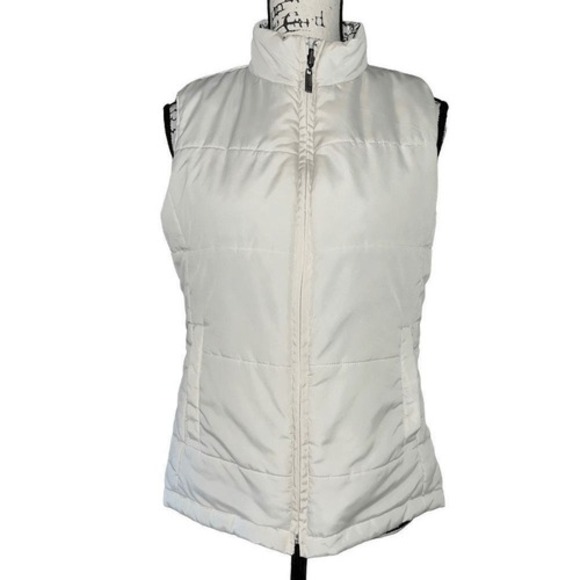 IZOD off-white/plaid reversible puffer vest medium - Picture 1 of 7